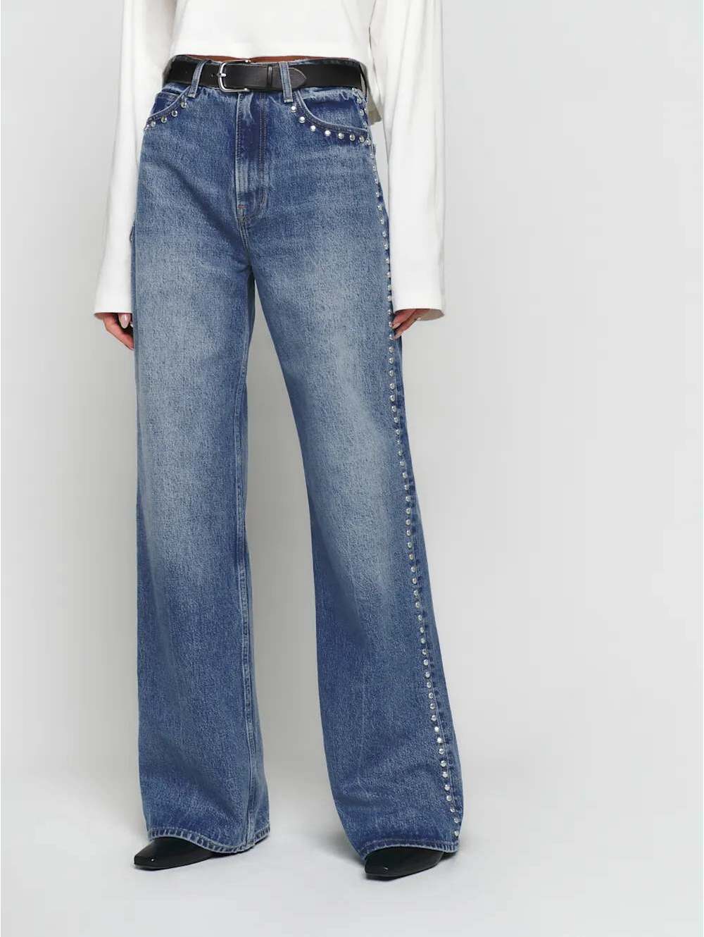 Reformation Cary Studded Wide Leg Jeans Chesapeake NWT High Rise Size 26
